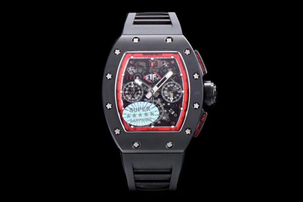 Richard Mille Super Clone RM 011 Black Rubber Strap