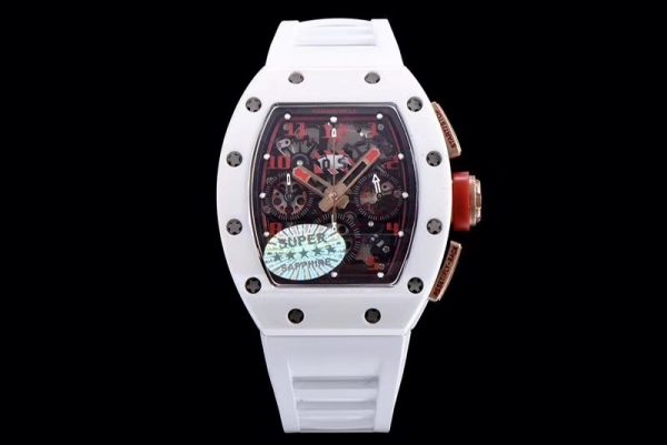 Richard Mille Super Clone RM 011 White Strap Open Face Red Digital Dial
